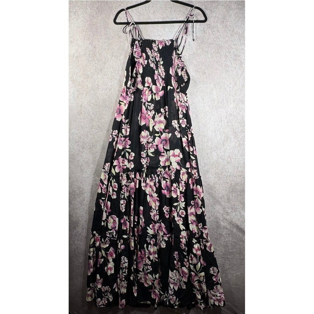 Intimately Free People Garden Party Floral Maxi Dress Small Black Smocked Tiered